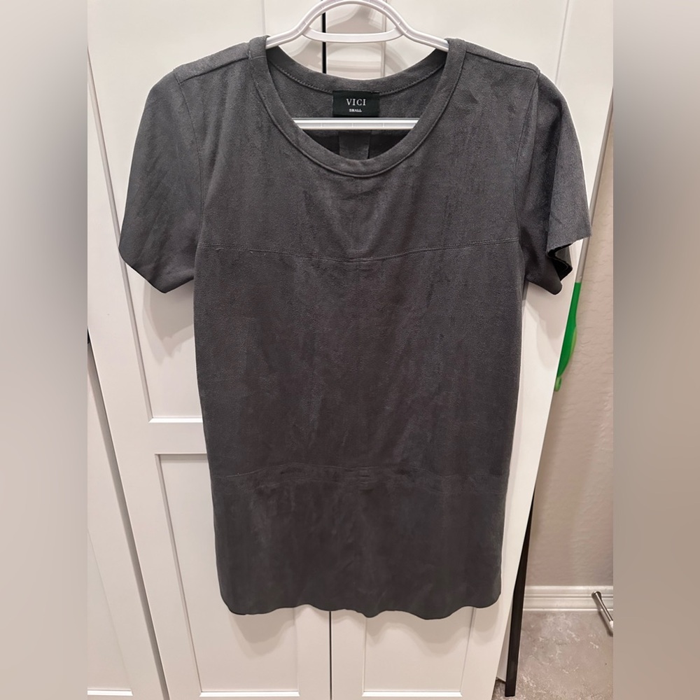 Vici collection grey faux suede mini shirt dress